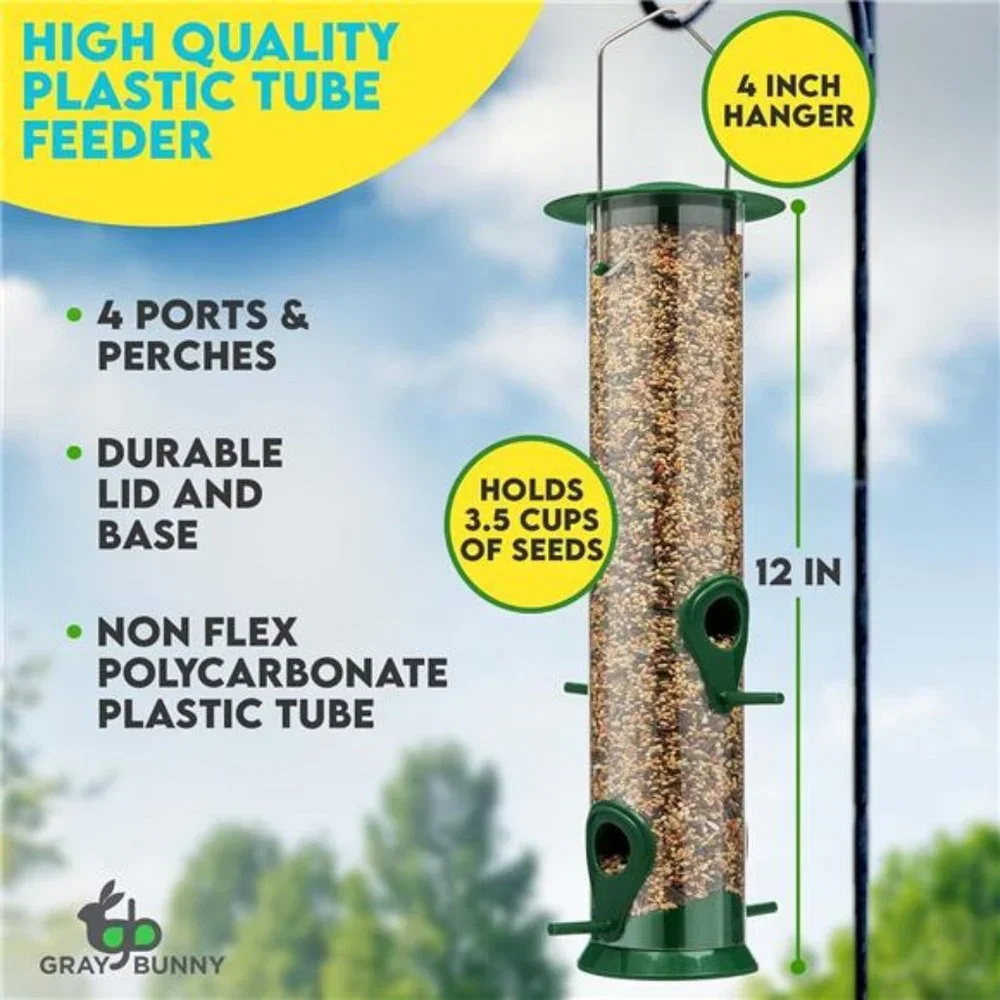 Gray Bunny Bird Feeders for Outdoors Hanging -2Pack -4 Port Premium Hard Plastic
